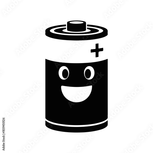 Happy battery cartoon character silhouette, vector art