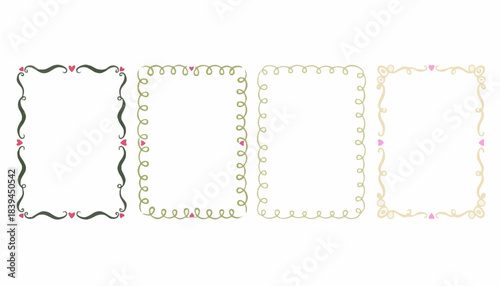 Collection of four decorative borders with floral accents and playful swirls for creative design applications
