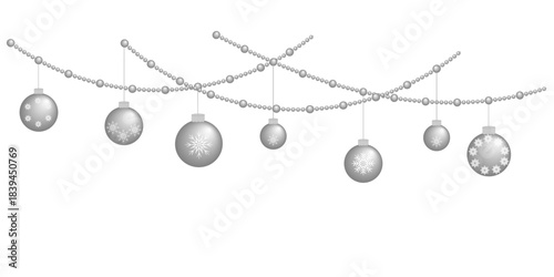 Christmas garland with beads and balls, png, vector, transparent, isolated on transparent background