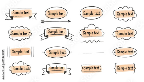 A diverse collection of hand-drawn doodle frames, banners, and text boxes, featuring a charming watercolor accent, perfect for creative design projects and decorative text elements