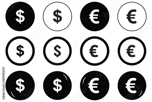 Dollar and euro currency icon set. Dollar and euro currency icon set. Set of euro currency icon symbol. Popular international currency-sign. Currency-Money Dollar. Global currency symbol. Pound icon 