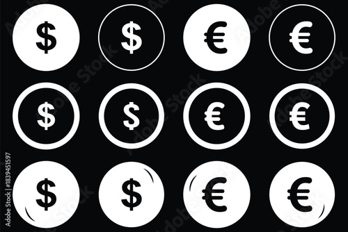 Dollar and euro currency icon set. Dollar and euro currency icon set. Set of euro currency icon symbol. Popular international currency-sign. Currency-Money Dollar. Global currency symbol. Pound icon 