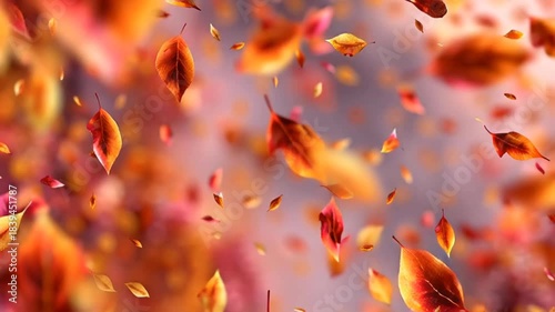 Colorful autumn leaves falling gently, red and gold foliage, peaceful, slow-motion nature background 4K 