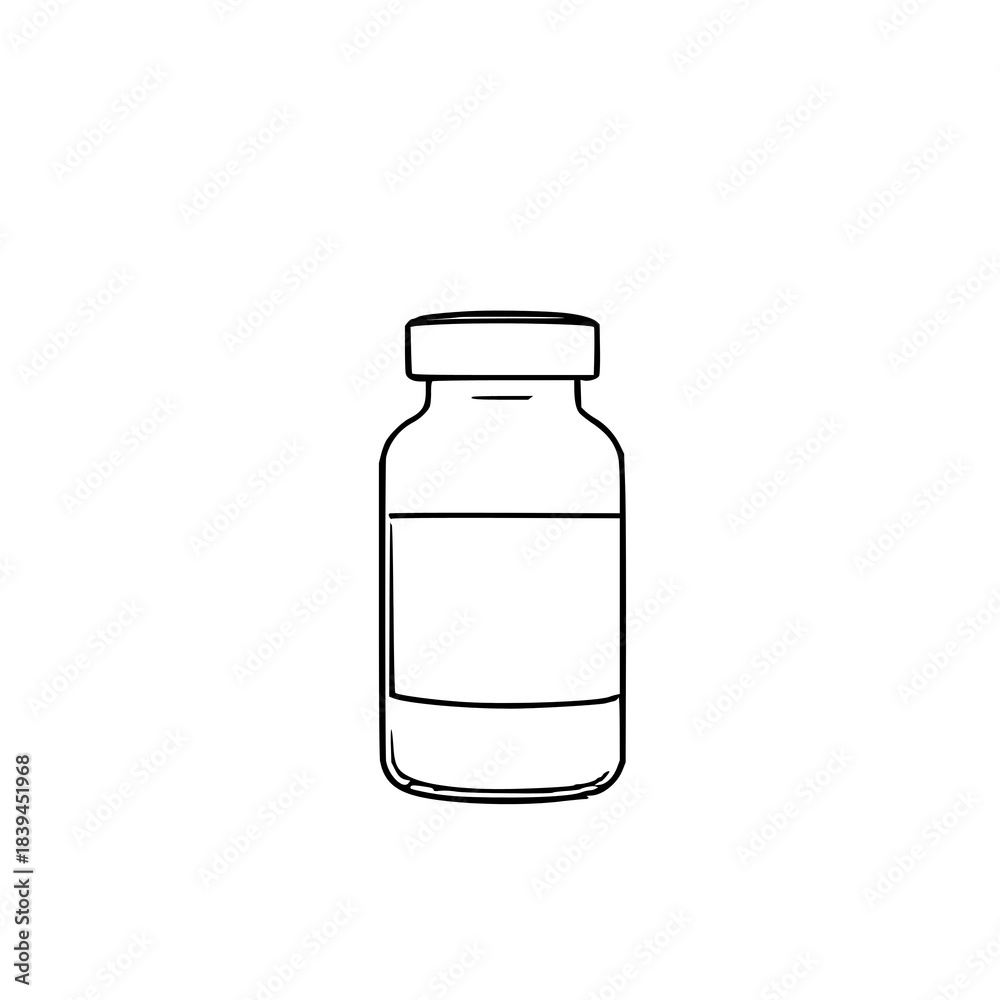 Fototapeta premium Black line art medicine bottle on white background