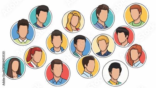 Diverse Group of People Avatars Representing a Community or Network.