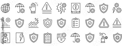 Safety Icons: A collection of concise icons encapsulates various safety-related themes, presenting vital information, from protection to hazard awareness