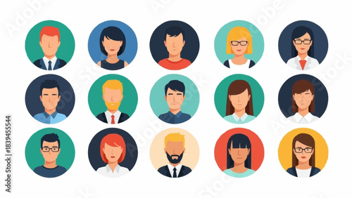 Diverse Group of Professional People Avatar Icons Representing Business and Community.