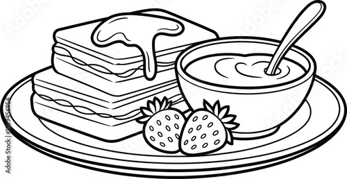 Black and White Breakfast Food Illustration.