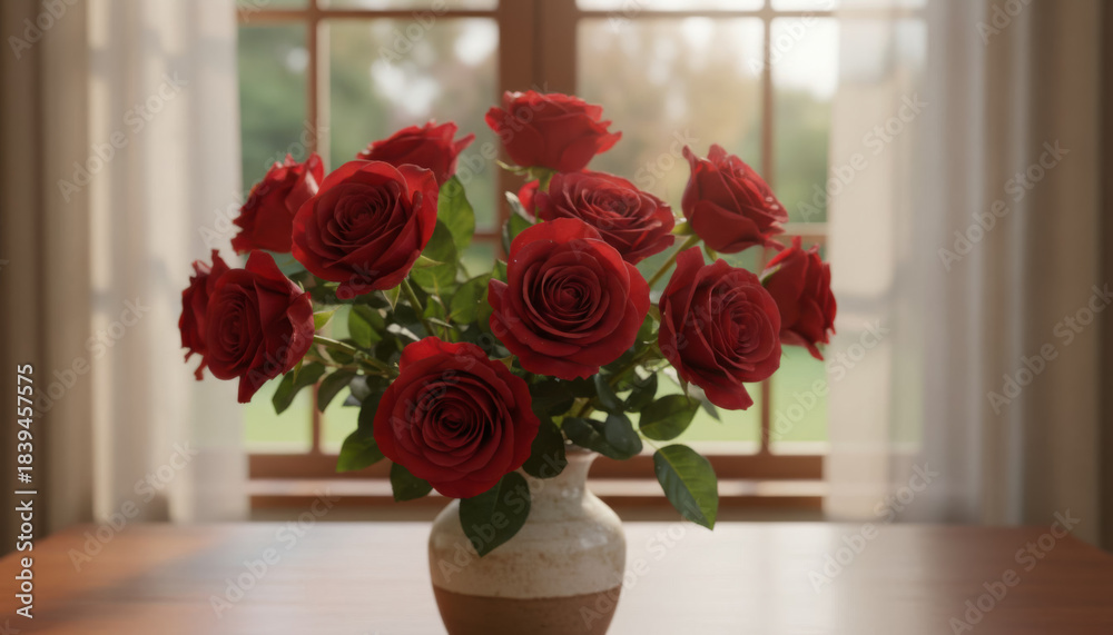 Obraz premium Romantic Red Roses Bouquet In Soft Elegant Interior