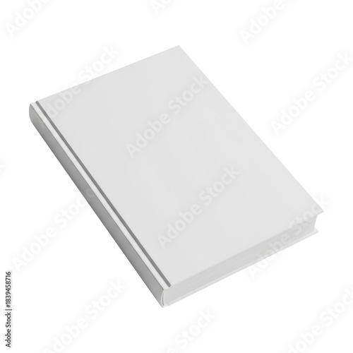 A clean, unadorned white paperback book rests at an angle, casting a subtle shadow on a plain, monochrome background