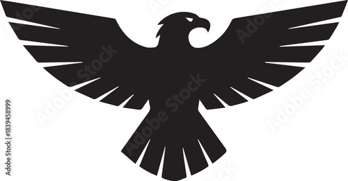 Black silhouette of a stylized eagle with outstretched wings on white bird