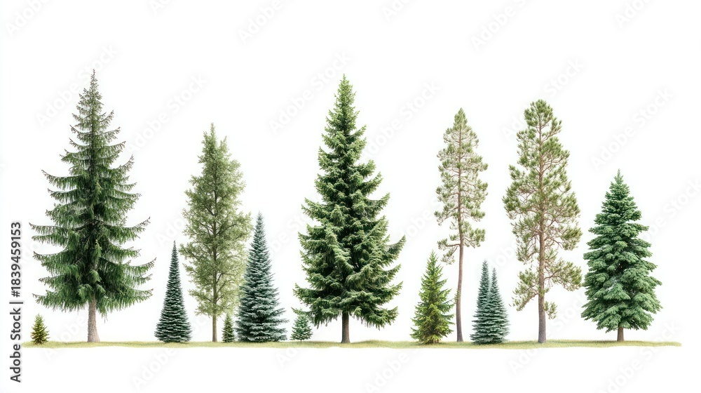 Fototapeta premium Forest Trees Isolated White Background