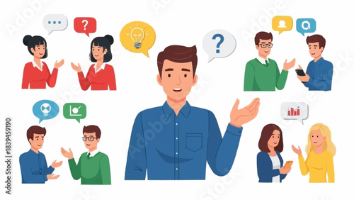 Man facilitating group discussion and idea exchange among diverse individuals.