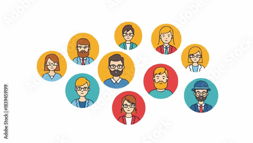 Diverse Group of People Avatars Representing Community and Social Networking.