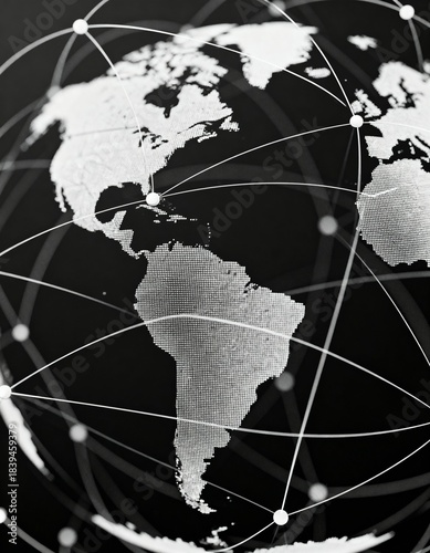 Detailed Global Map with Network Connections on Black Background Illustrating Digital Connectivity