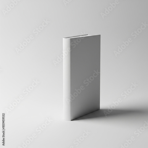 Elegant minimal white book mockup standing upright on a soft light plain background, ideal for product presentation, branding, and publishing design projects