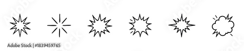 Set of comic book style explosion and starburst icons representing impact and energy bursts for graphic projects and visual communication needs.