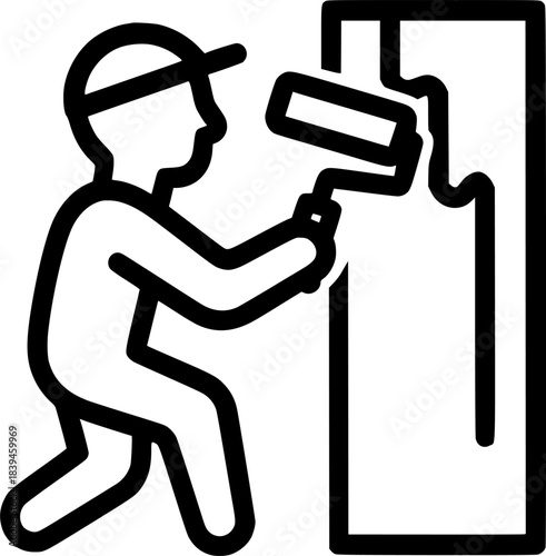 man painting a wall sign, symbol, vector, art