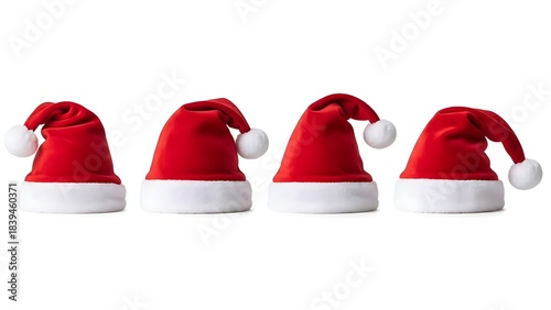 Four Red Santa Hats on White Background photo whisk