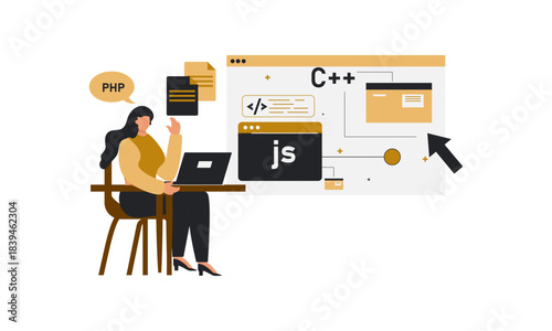 Female  Developer doing working on php coding