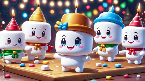 cartoon funny marshmallows. New Year's sweets	

