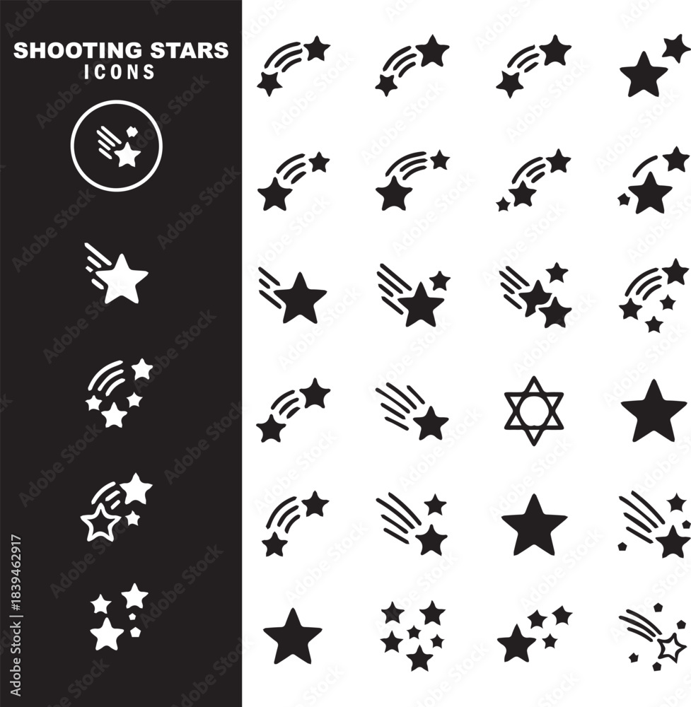Fototapeta premium Shooting Stars and Star Icons Vector Pack