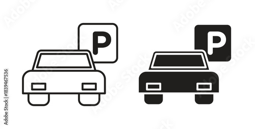 Car parking icons silhouettes. Vector elements for design.