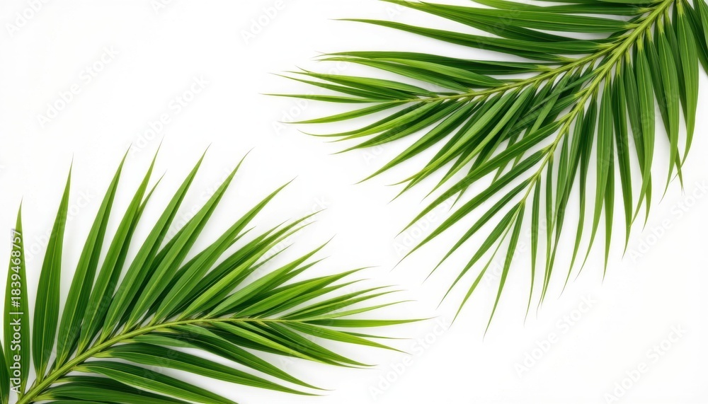 Fototapeta premium Lush green palm leaves natural setting plant composition bright environment close-up view tropical concept