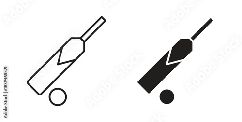 Cricket bat and ball icons silhouettes. Vector elements for design.