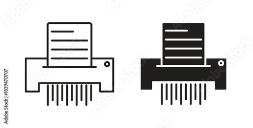 Document shredder icons silhouettes. Vector elements for design.