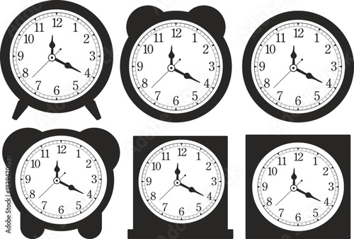 Black Alarm Clock Silhouettes Various Designs time