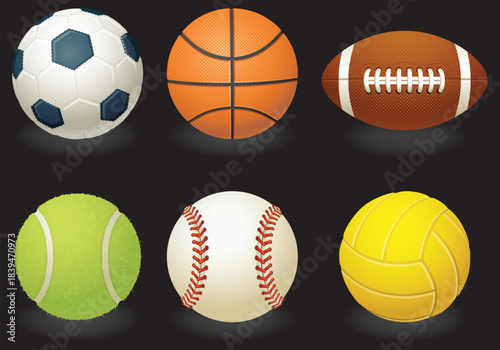 Assortment of Six Different Sports Balls soccer ball