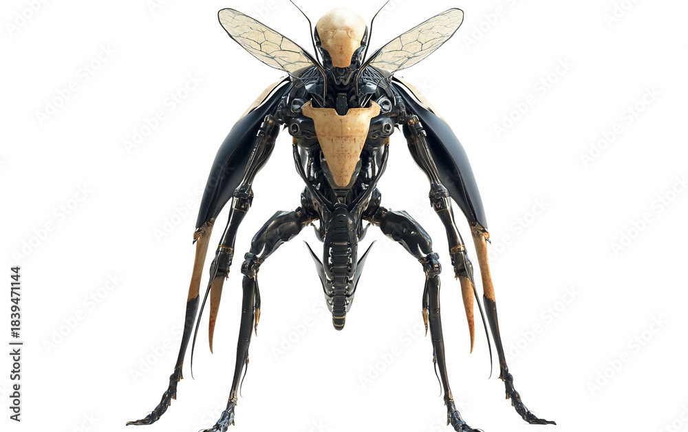 Fototapeta premium Alien robot hybrid with insect legs and humanoid features in a futuristic sci fi environment