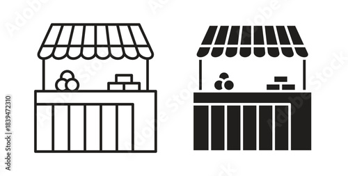 Farmer stall icons silhouettes. Vector elements for design.