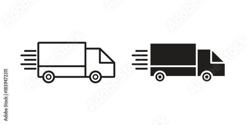 Fast delivery truck icons silhouettes. Vector elements for design.