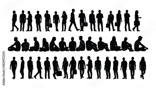 A group of people in various poses displayed as a dark silhouette