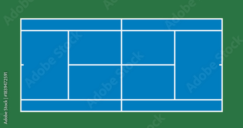 Blueprint tennis court marking in top view vector illustration. Tennis court marking layout isolated on transparent background. Sports ground for active recreation. Vector
