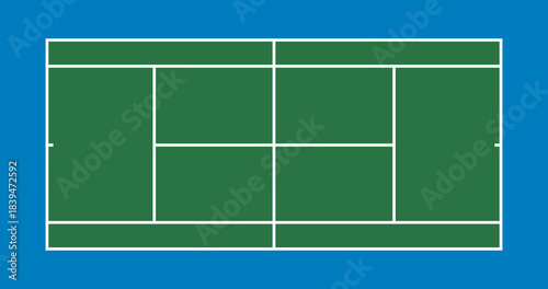 Green tennis court marking in top view vector illustration. Tennis court marking layout isolated on transparent background. Sports ground for active recreation. Vector