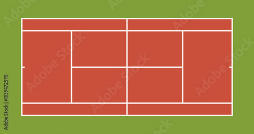 Orange clay tennis court marking in top view vector illustration. Tennis court marking layout isolated on transparent background. Sports ground for active recreation. Vector