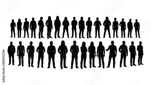 A large group of people standing together in a dark silhouette