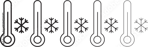 Temperature thermometer icon set. Cold icon outline vector sign. Temperature Scale Symbols 