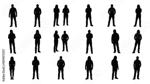 Collection of diverse human figures in black presented as a striking silhouette