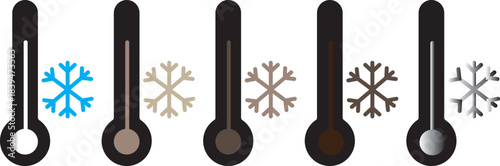 Temperature thermometer icon set. Cold icon outline vector sign. Temperature Scale Symbols 