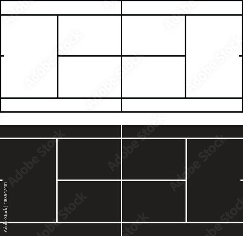 Tennis court marking in top view vector illustration. Tennis court marking layout isolated on transparent background. Sports ground for active recreation. Vector