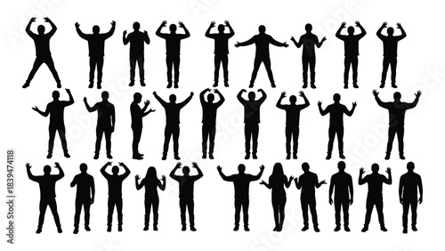 Collection of diverse stick figure poses and gestures a black silhouette