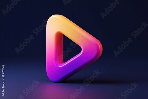 Stylized triangle logo with smooth rounded edges in vibrant gradient from orange to purple on dark background, highlighting modern and dynamic design with depth effect for branding
