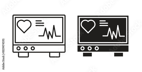 Heart rate monitor icons silhouettes. Vector elements for design.