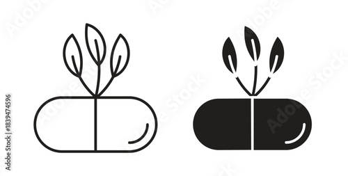 Herb eco capsule icons silhouettes. Vector elements for design.