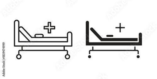 Hospital bed icons silhouettes. Vector elements for design.
