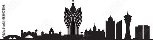 Macau skyline at night. design Vector black silhouette